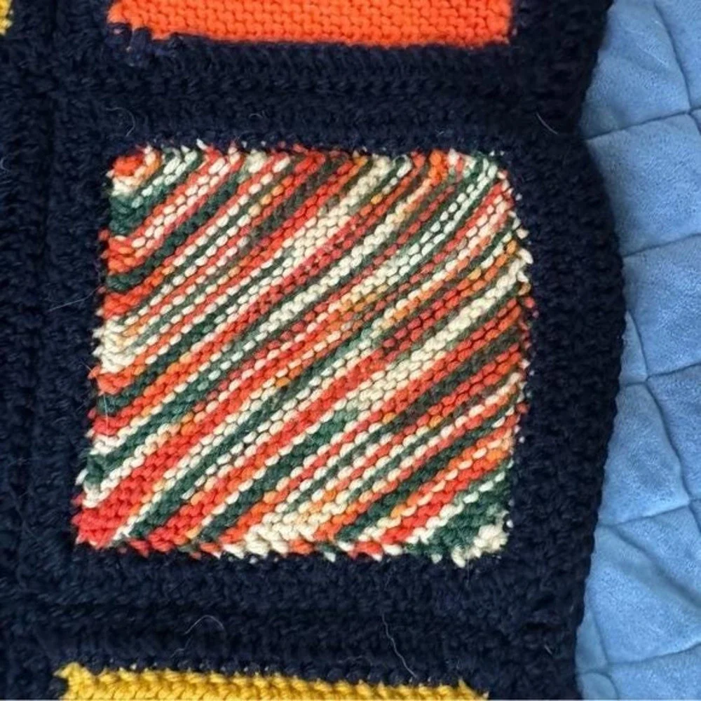 Handmade Throw Crochet Colorblock Funky Black 70s Colors Boho 40